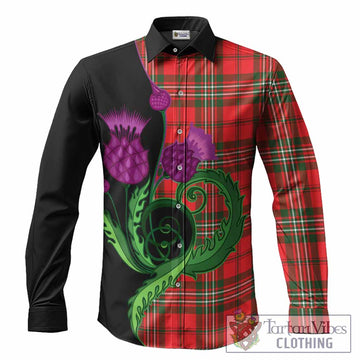 Langlands Tartan Long Sleeve Button Shirts Traditional Scottish Thistle