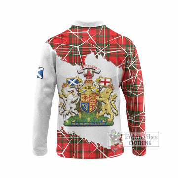 Langlands Tartan Long Sleeve Polo Shirt with Family Crest and Lion Rampant Grunge Style