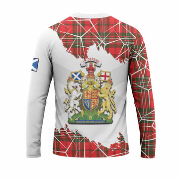Langlands Tartan Long Sleeve T-Shirt with Family Crest and Lion Rampant Grunge Style