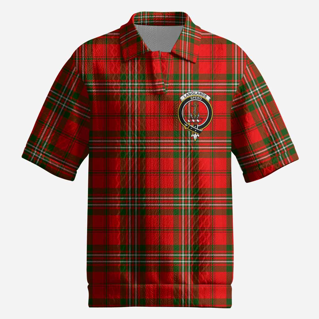 Langlands Tartan Men’s Polo Sweater Top with Family Crest
