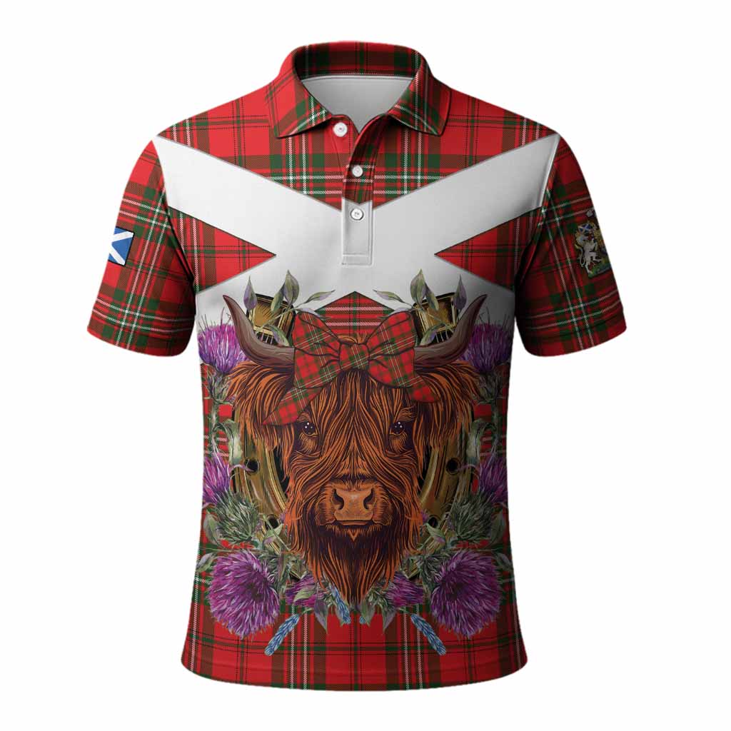 Langlands Tartan Polo Shirt Scottish Thistle Heilan Coo