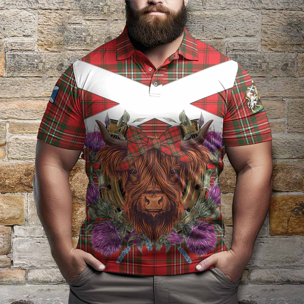 Langlands Tartan Polo Shirt Scottish Thistle Heilan Coo