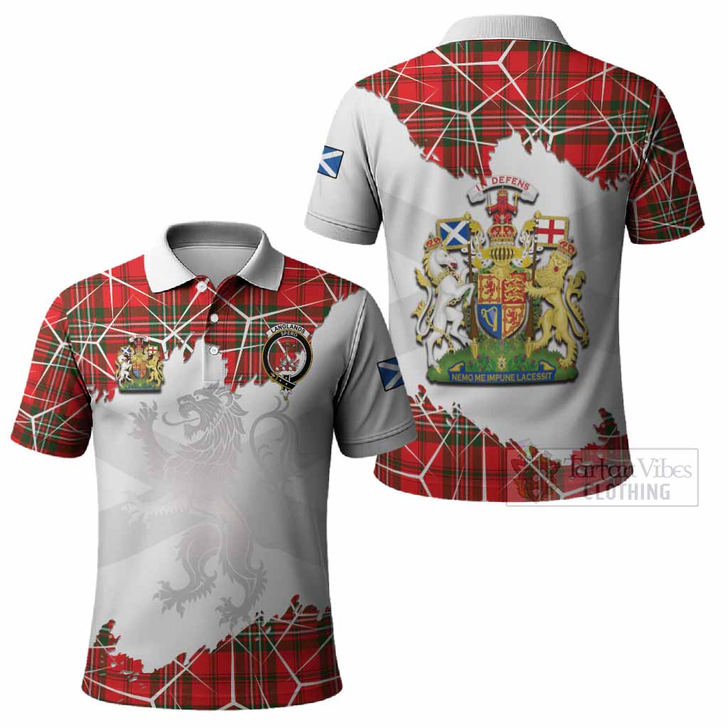 Langlands Tartan Polo Shirt with Family Crest and Lion Rampant Grunge Style