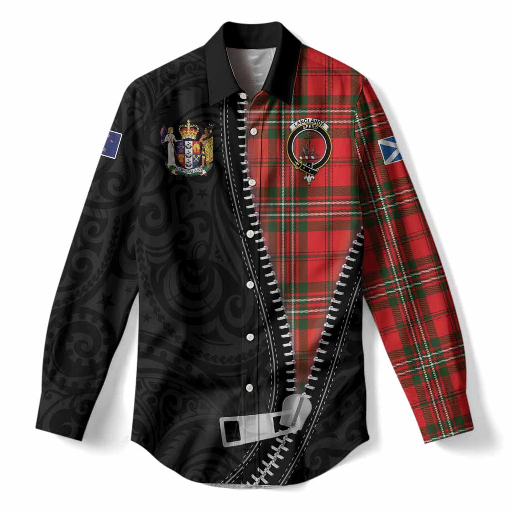 Langlands Tartan Women Casual Shirt New Zealand Pattern Unique Zipper Stylized