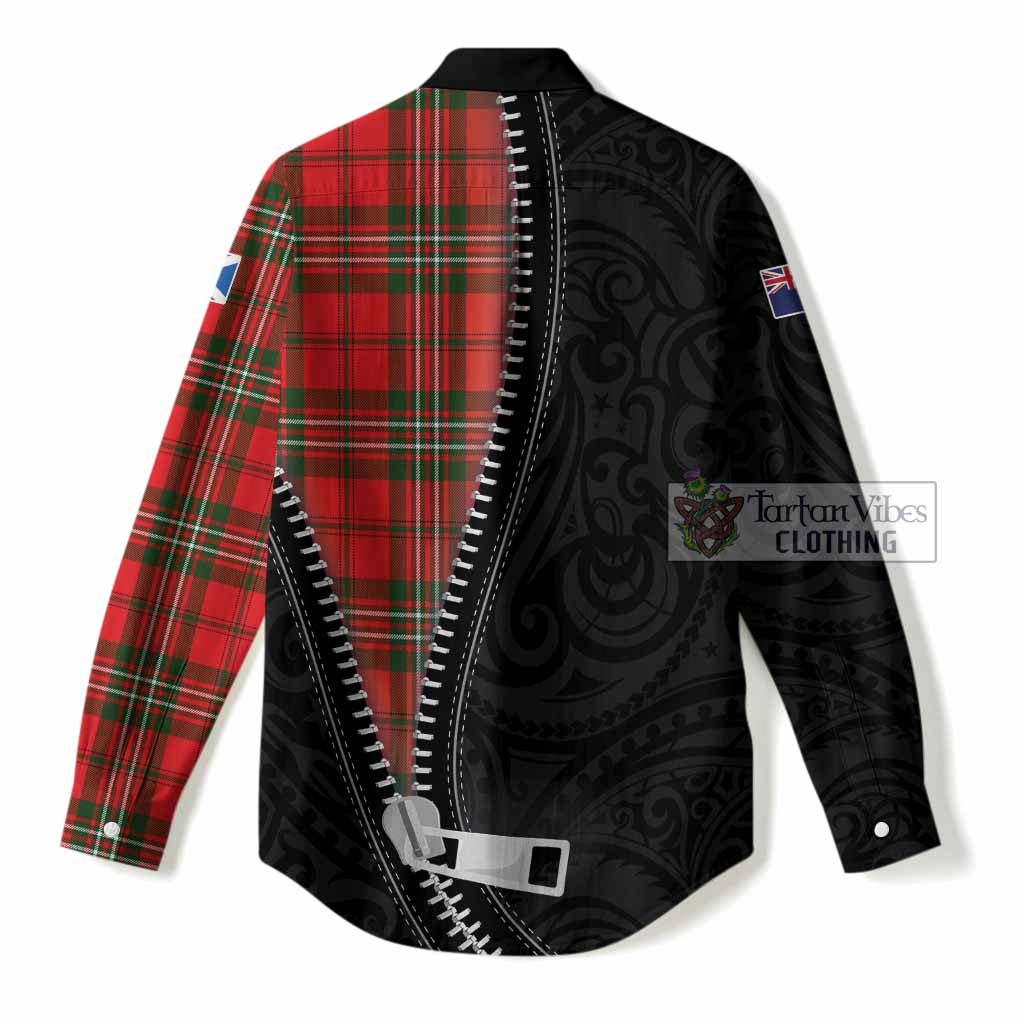 Langlands Tartan Women Casual Shirt New Zealand Pattern Unique Zipper Stylized