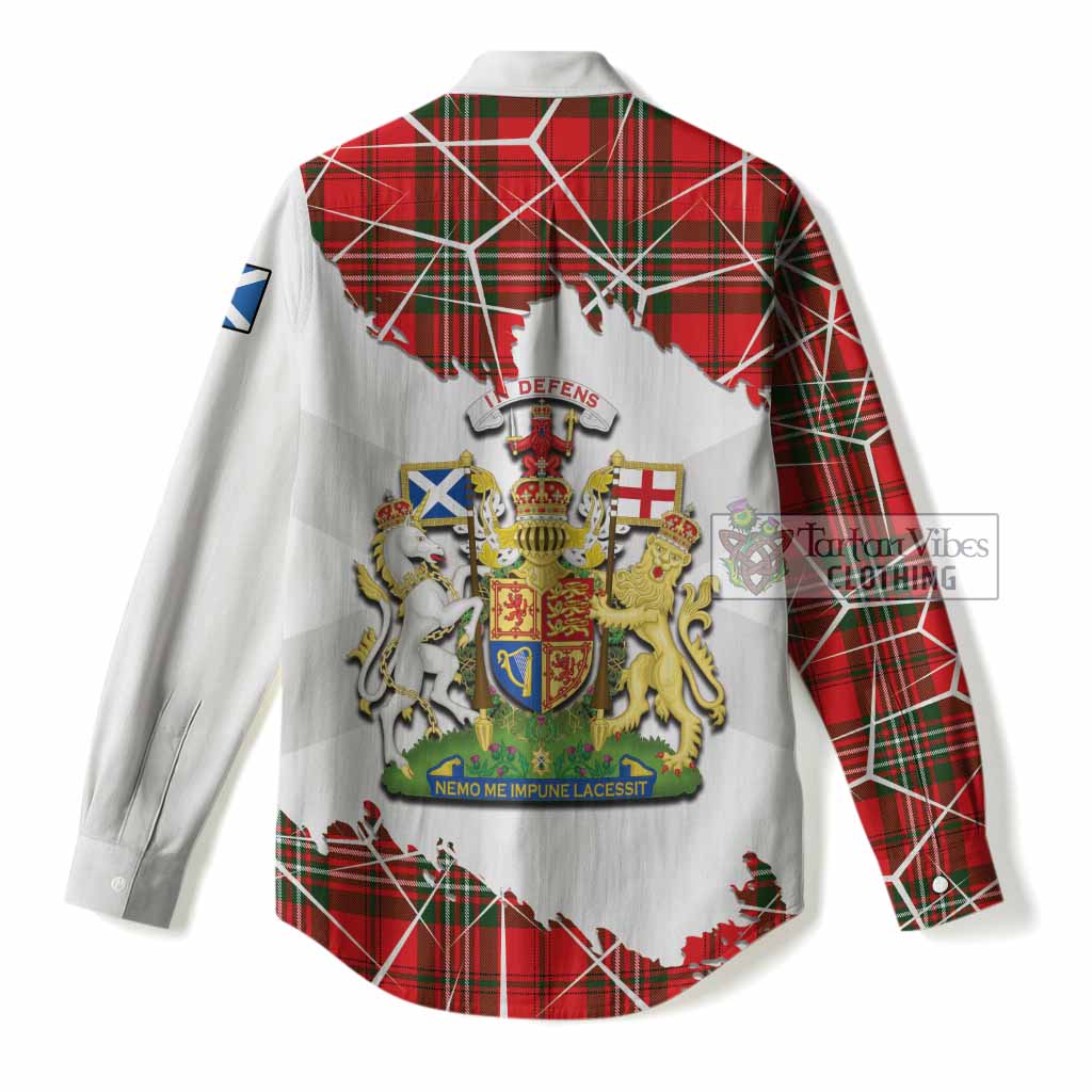Langlands Tartan Women Casual Shirt with Family Crest and Lion Rampant Grunge Style