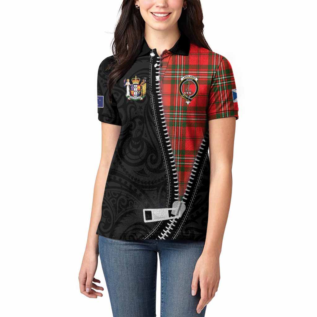 Langlands Tartan Women Polo Shirt New Zealand Pattern Unique Zipper Stylized