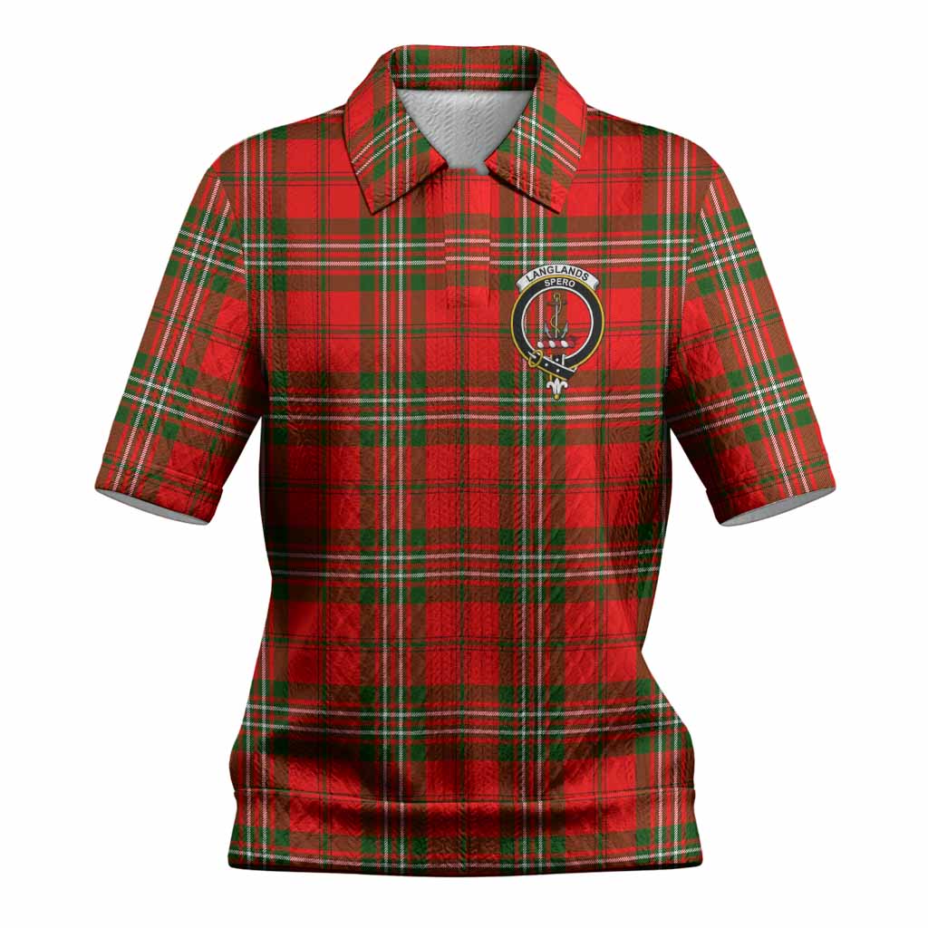 Langlands Tartan Women’s Polo Sweater Top with Family Crest
