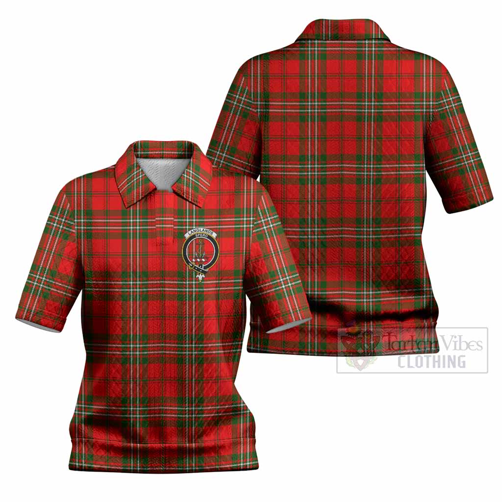 Langlands Tartan Women’s Polo Sweater Top with Family Crest