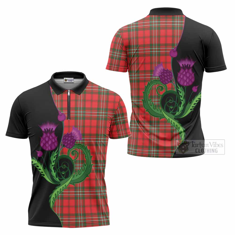 Langlands Tartan Zipper Polo Shirt Traditional Scottish Thistle