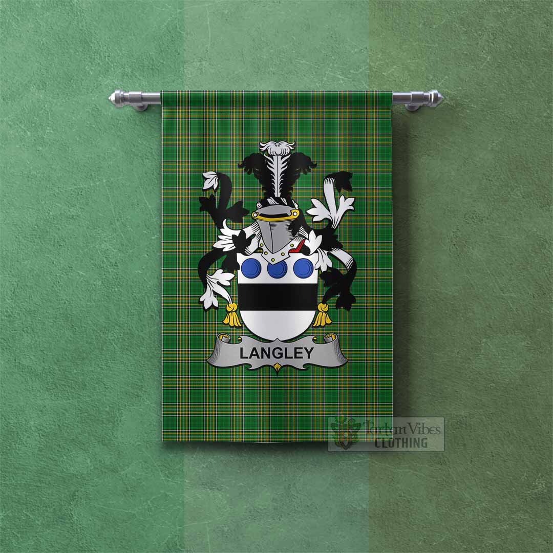 Langley Irish Clan Tartan Gonfalon, Tartan Banner with Coat of Arms Rectangle - Tartan Vibes Clothing