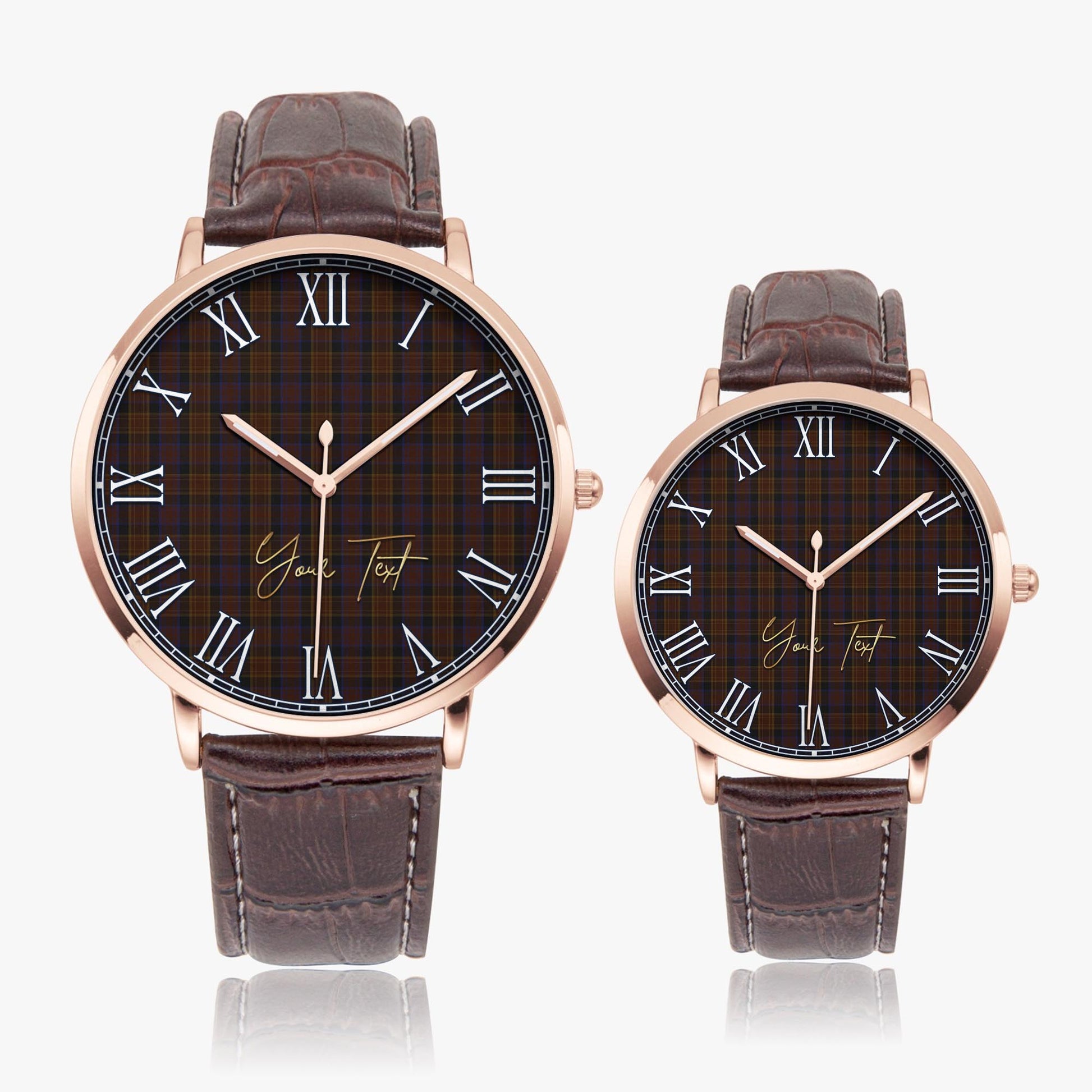 Laois County Ireland Tartan Personalized Your Text Leather Trap Quartz Watch Ultra Thin Rose Gold Case With Brown Leather Strap - Tartanvibesclothing