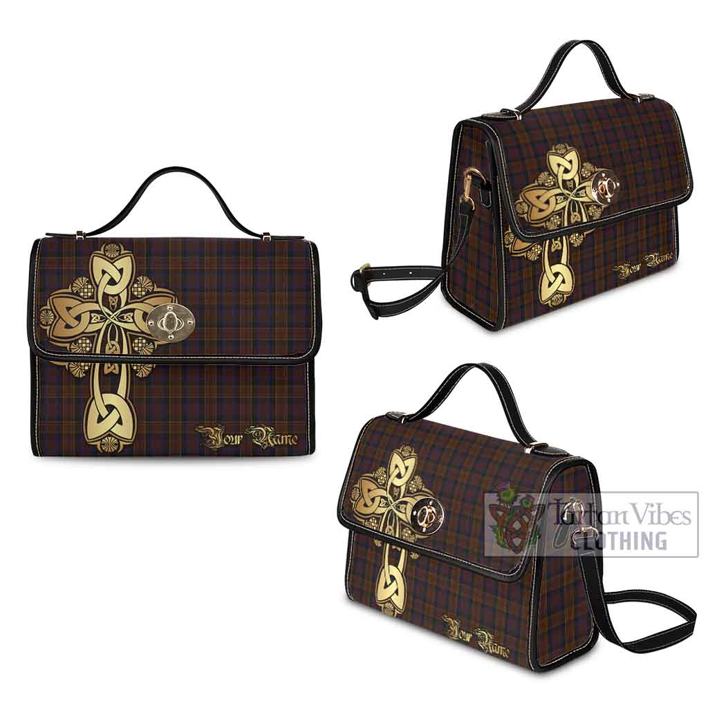 Tartan Vibes Clothing Laois County Ireland Tartan Waterproof Canvas Bag Golden Thistle Celtic Cross Style