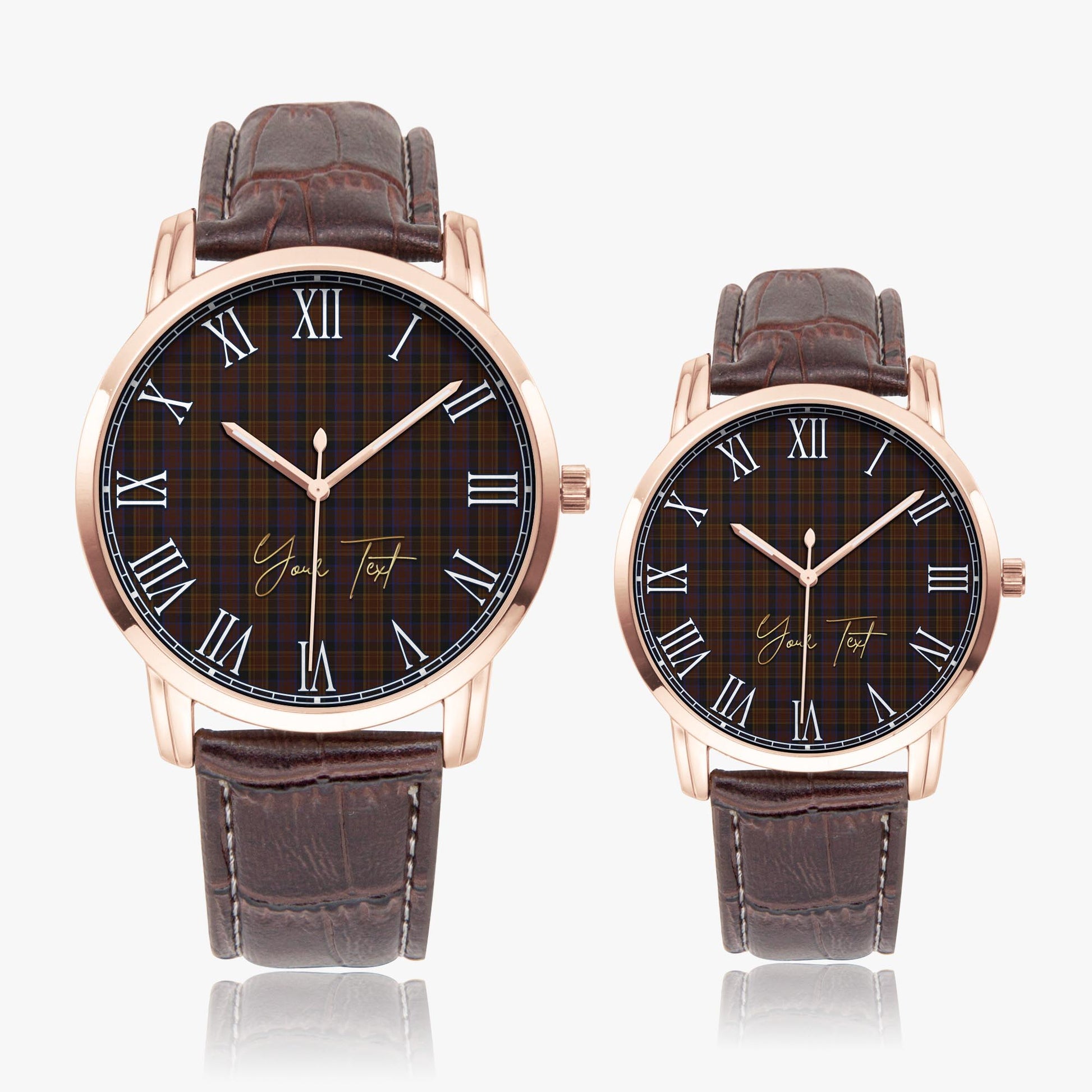 Laois County Ireland Tartan Personalized Your Text Leather Trap Quartz Watch Wide Type Rose Gold Case With Brown Leather Strap - Tartanvibesclothing