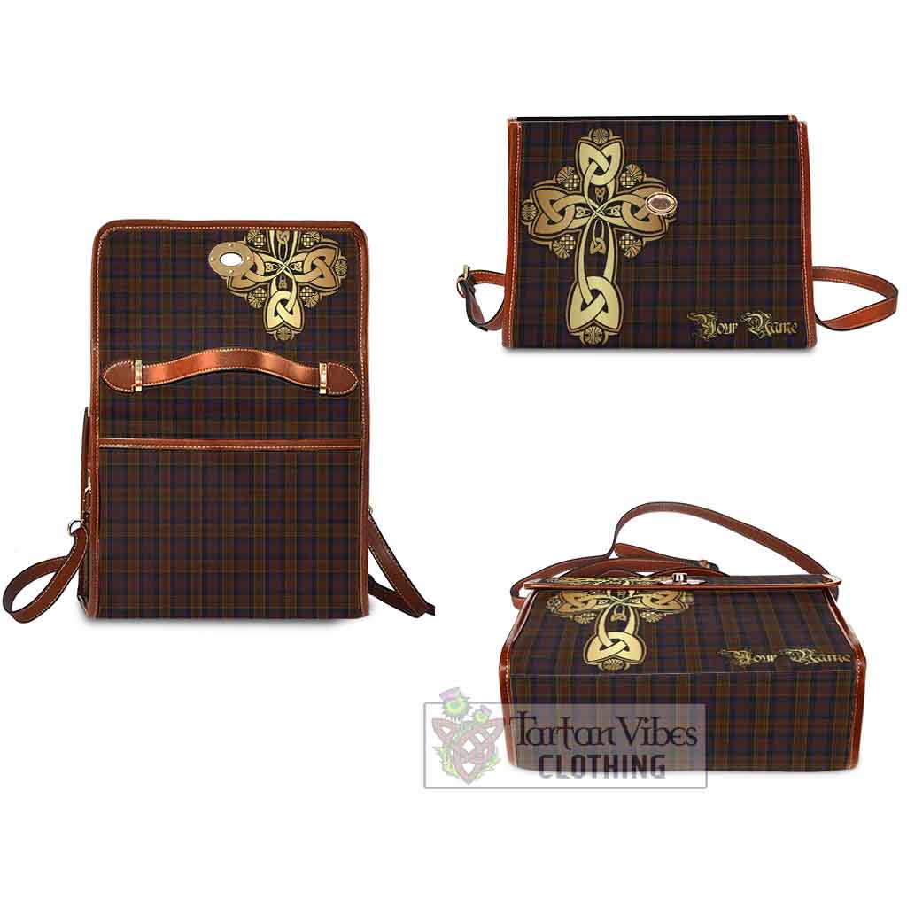 Tartan Vibes Clothing Laois County Ireland Tartan Waterproof Canvas Bag Golden Thistle Celtic Cross Style