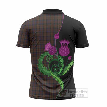 Laois County Ireland Tartan Zipper Polo Shirt Traditional Scottish Thistle