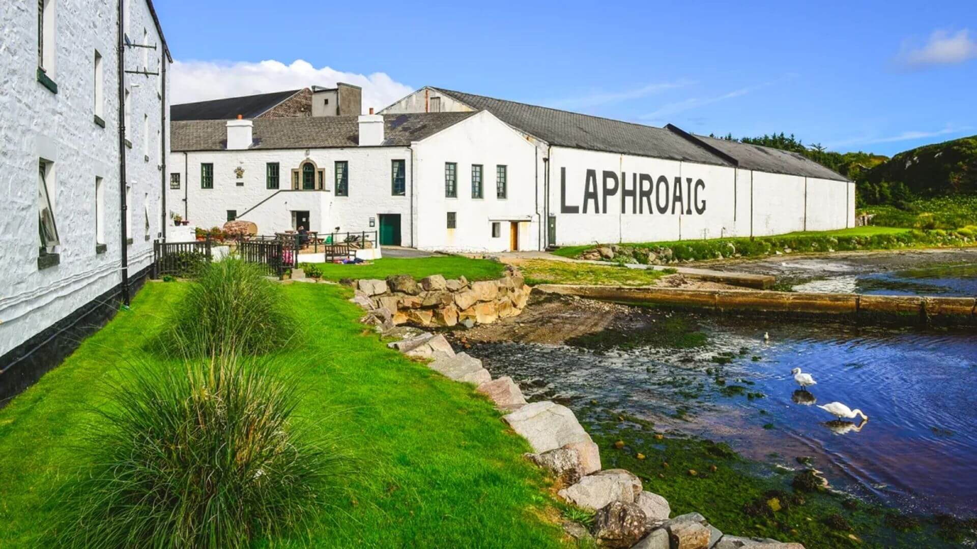 Laphroaig Distillery on Islay, Scotland, coastal whisky distillery producing iconic Islay Scotch whisky