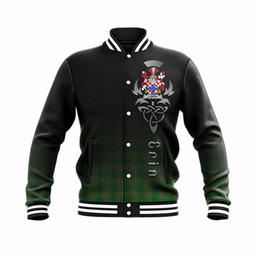 Tartan Vibes Clothing Larkin Irish Clan Baseball Jacket with Coat of Arms Erin Go Bragh Celtic Inspired