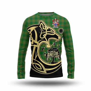 Larkin Irish Tartan Long Sleeve T-Shirt with Coat of Arms Celtic Wolf Style Unisex - Tartan Vibes Clothing