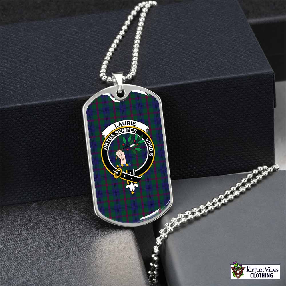 Laurie Tartan Dog Tag Necklace with Family Crest Silver No - Tartan Vibes Clothing