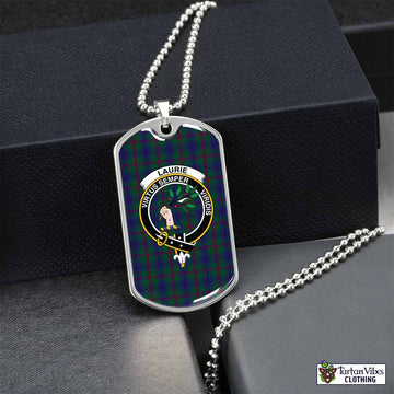 Laurie Tartan Dog Tag Necklace with Family Crest Silver No - Tartan Vibes Clothing
