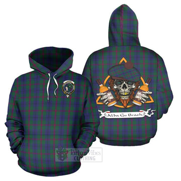 Laurie Tartan Hoodie with Family Crest and Bearded Skull Holding Bottles of Whiskey Zip Hoodie - Tartan Vibes Clothing