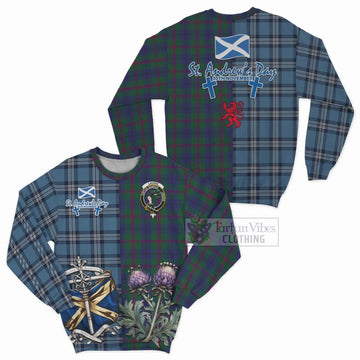 Laurie Tartan Sweatshirt Happy St. Andrew's Day Half Tartan Style Unisex - Tartan Vibes Clothing