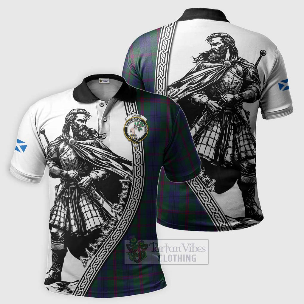 Laurie Tartan Clan Crest Polo Shirt with Highlander Warrior Celtic Style Kid - Tartan Vibes Clothing