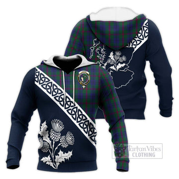 Laurie Tartan Knitted Hoodie Featuring Thistle and Scotland Map Unisex Knitted Pullover Hoodie - Tartan Vibes Clothing
