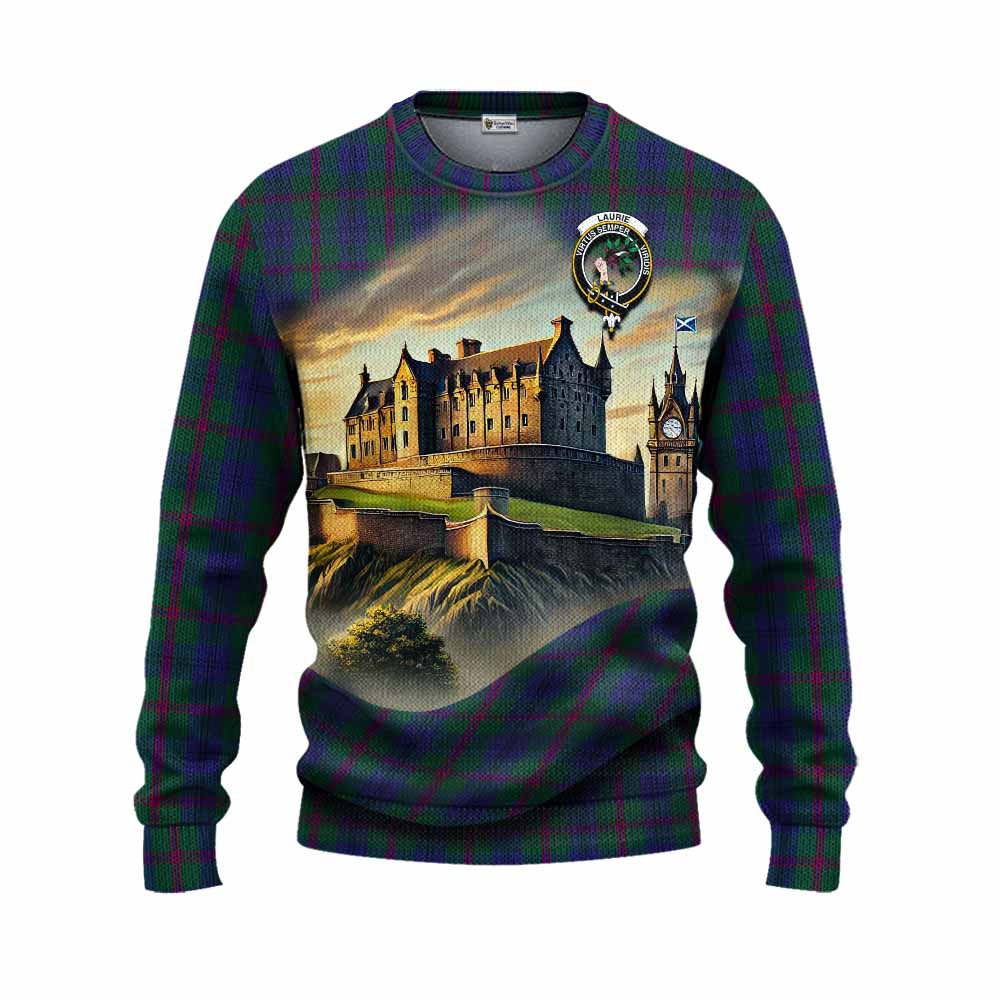 Laurie Tartan Family Crest Knitted Sweater with Scottish Ancient Castle Style Unisex - Tartan Vibes Clothing