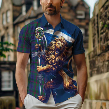 Laurie Tartan Family Crest Hawaiian Shirt with Scottish Majestic Lion Kid - Tartan Vibes Clothing