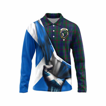 Laurie Tartan Long Sleeve Polo Shirt with Family Crest Scotland Patriotic Style Unisex - Tartan Vibes Clothing
