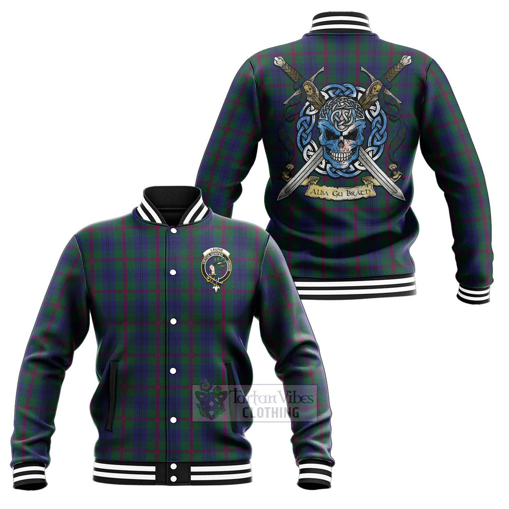 Laurie Tartan Baseball Jacket with Family Crest Celtic Skull Style Unisex - Tartan Vibes Clothing