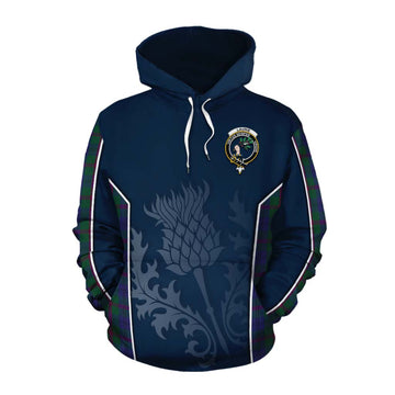 Tartan Vibes Clothing Laurie Tartan Cotton Hoodie with Family Crest and Scottish Thistle Vibes Sport Style