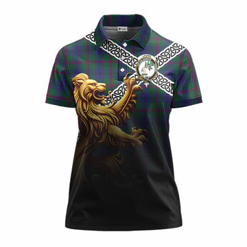 Laurie Crest Tartan Women's Polo Shirt with Golden Lion Emblem Celtic Style Women - Tartan Vibes Clothing