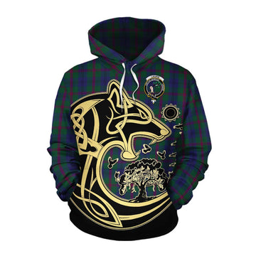 Laurie Tartan Cotton Hoodie with Family Crest Celtic Wolf Style Pullover Hoodie XS - Tartan Vibes Clothing