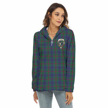Laurie Tartan Women's Borg Fleece Hoodie with Half Zip with Family Crest Female - Tartan Vibes Clothing