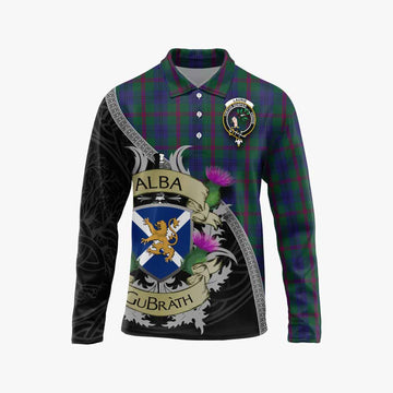 Laurie Tartan Family Crest Long Sleeve Polo Shirt Lion Rampant Royal Thistle Shield Celtic Inspired Unisex - Tartan Vibes Clothing