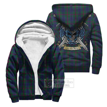 Laurie Tartan Sherpa Hoodie with Family Crest Celtic Skull Style Unisex S - Tartan Vibes Clothing