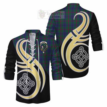 Laurie Tartan Ghillie Kilt Shirt with Family Crest and Celtic Symbol Style Men - Tartan Vibes Clothing