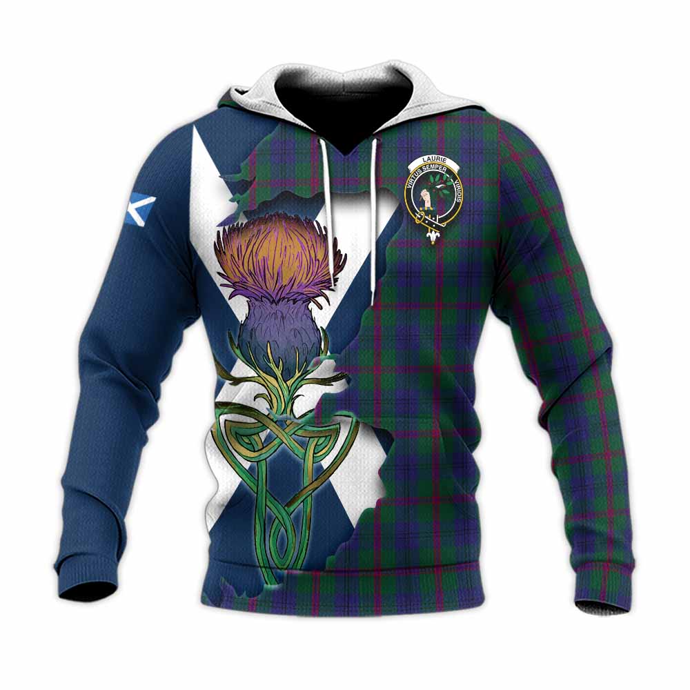 Tartan Vibes Clothing Laurie Tartan Family Crest Knitted Hoodie Scottish Thistle Celtic Inspired