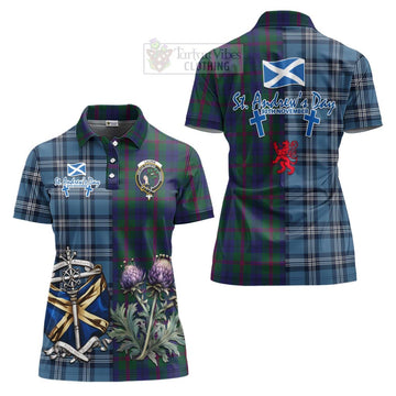 Laurie Tartan Women's Polo Shirt Happy St. Andrew's Day Half Tartan Style Women - Tartan Vibes Clothing