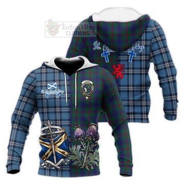 Laurie Tartan Knitted Hoodie Happy St. Andrew's Day Half Tartan Style Unisex Knitted Pullover Hoodie - Tartan Vibes Clothing