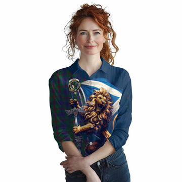 Laurie Tartan Family Crest Women's Casual Shirt with Scottish Majestic Lion Female - Tartan Vibes Clothing