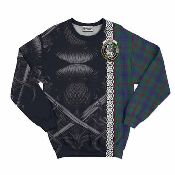 Laurie Tartan Sweatshirt with Family Crest Cross Sword Thistle Celtic Vibes Unisex - Tartan Vibes Clothing