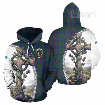 Laurie Tartan Hoodie with Family Crest and St. Andrew's Cross Accented by Thistle Vines Zip Hoodie - Tartan Vibes Clothing