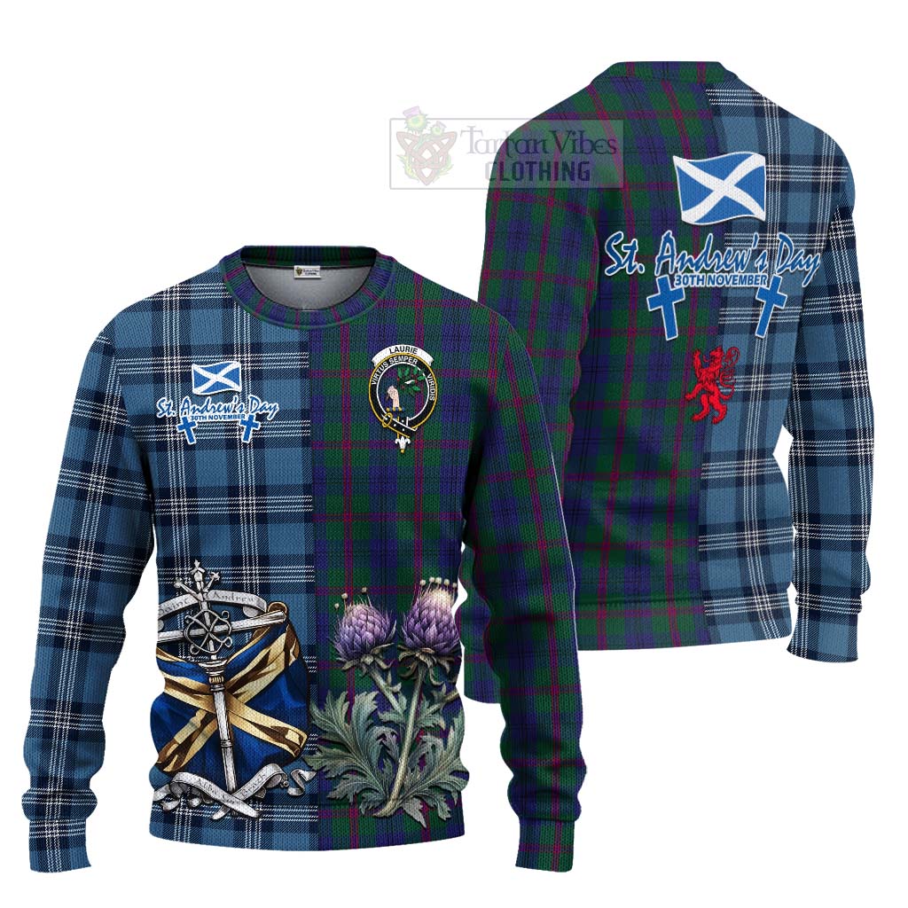 Laurie Tartan Knitted Sweater Happy St. Andrew's Day Half Tartan Style Unisex - Tartan Vibes Clothing