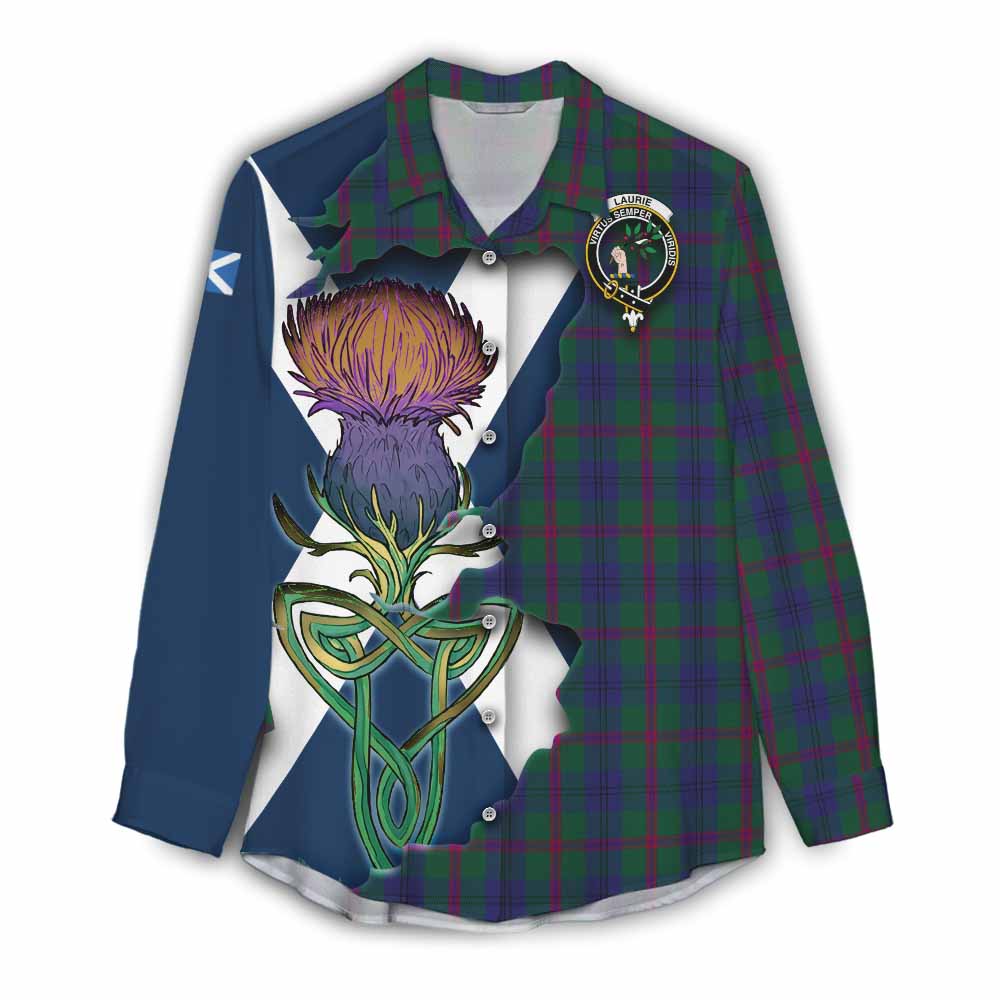 Laurie Tartan Family Crest Women's Casual Shirt Scottish Thistle Celtic Inspired Female - Tartan Vibes Clothing