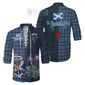 Laurie Tartan Ghillie Kilt Shirt Happy St. Andrew's Day Half Tartan Style Men - Tartan Vibes Clothing