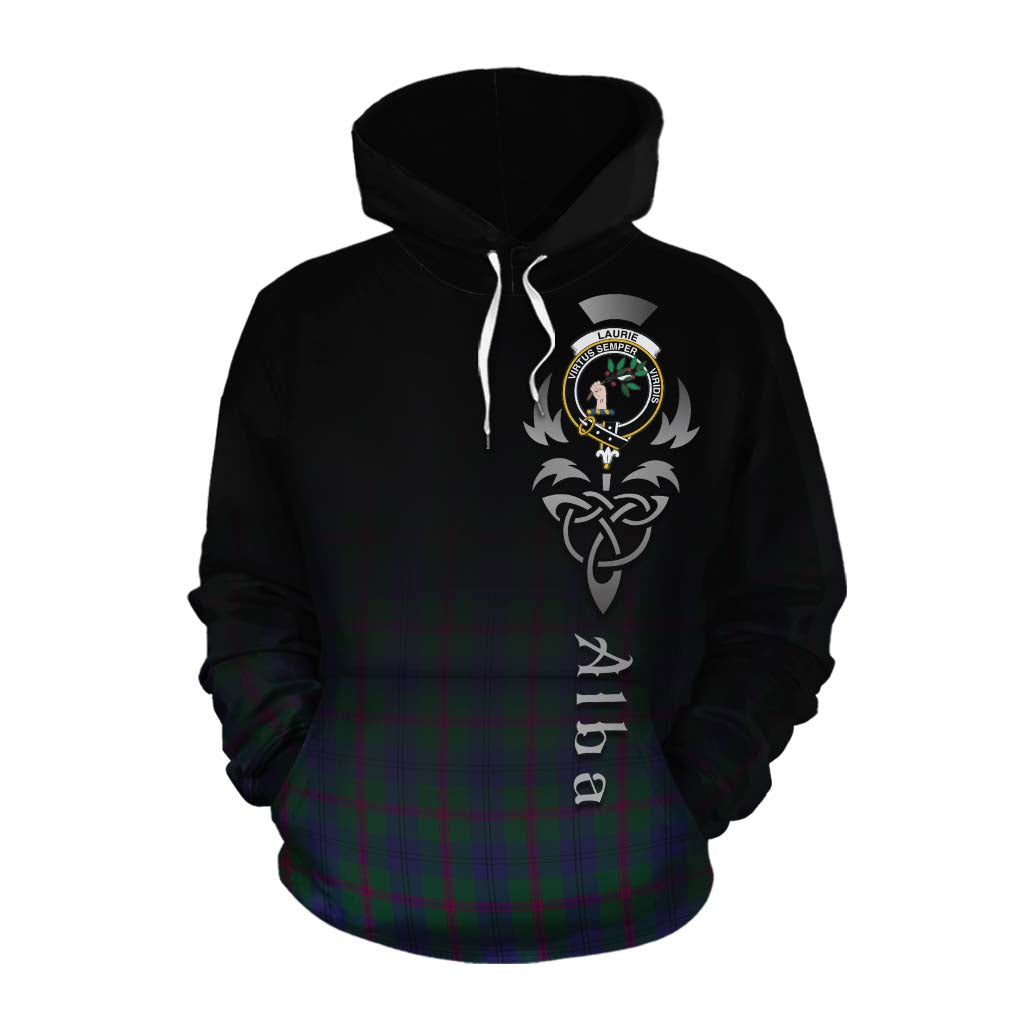 Tartan Vibes Clothing Laurie Tartan Cotton Hoodie Featuring Alba Gu Brath Family Crest Celtic Inspired